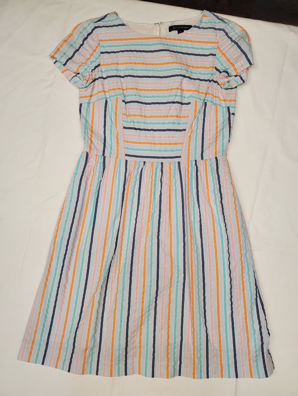 Brooks Brothers Seersucker Dress Size 2 Multicolor Striped Cotton Fit Flare